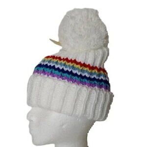 NWT Rainbow Knit Hat Nordstrom Beanie Pom Retro Ski Snow Fleece Collection‎ 18